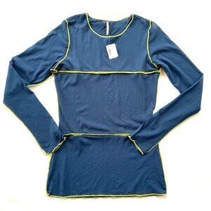 NWT Pete Vintage-Inspired Y2K Navy Chartreuse Lettuce Hem Top, Size M SN 5399B